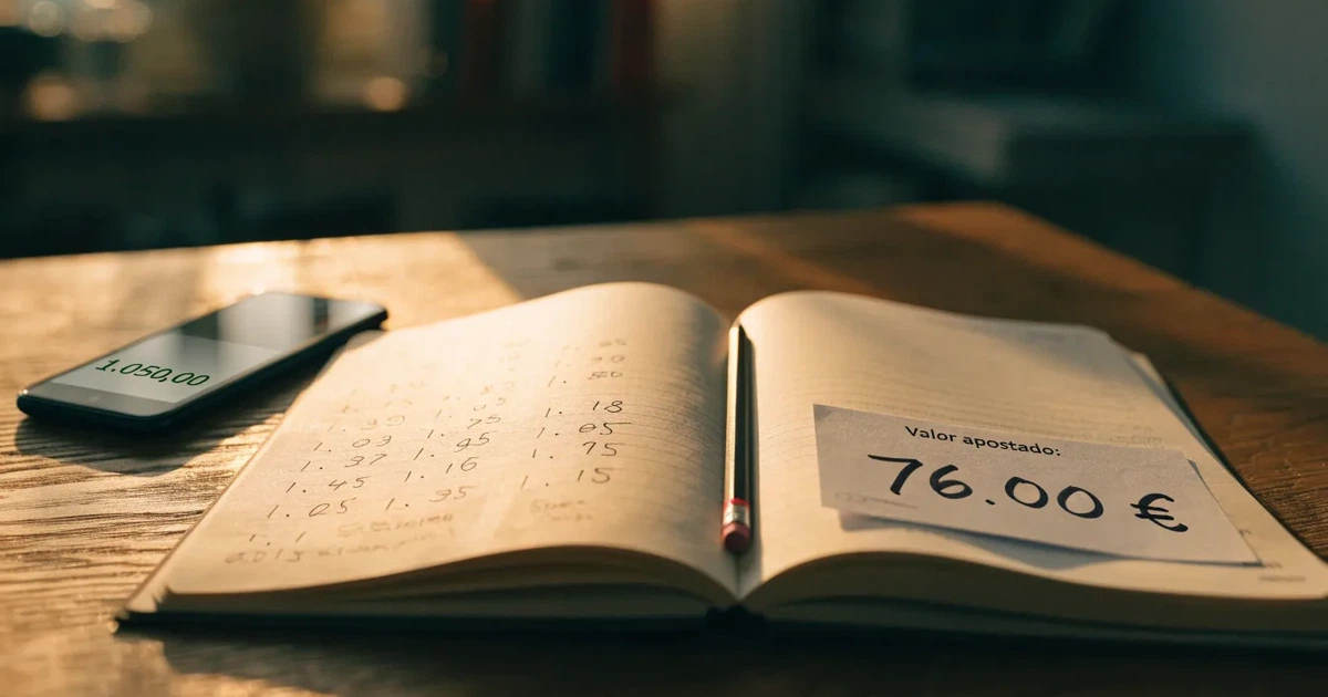 Um caderno aberto com cotas escritas à mão, uma calculadora e um lápis sobre uma mesa de madeira